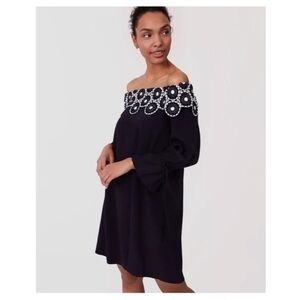 NWT Loft navy white crochet lace off shoulder dress SP X5